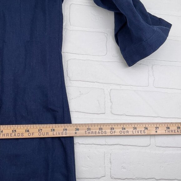 R &K Dress Women 14 Blue Shirt Button Linen Blend Lined Midi Classic - Picture 9 of 16
